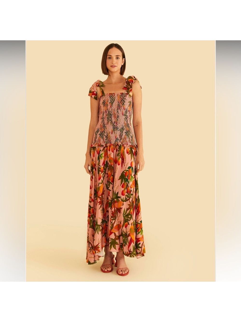 NWT FARM Rio Pink Mango Trees Midi Dress